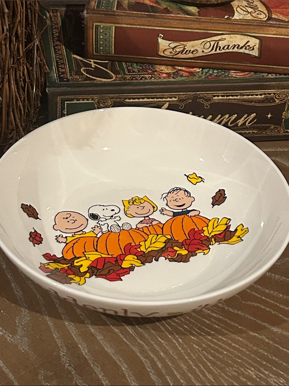NEW! Peanuts Charlie Brown Snoopy Fall Harvest Pumpkin Ceramic Serving Bowl